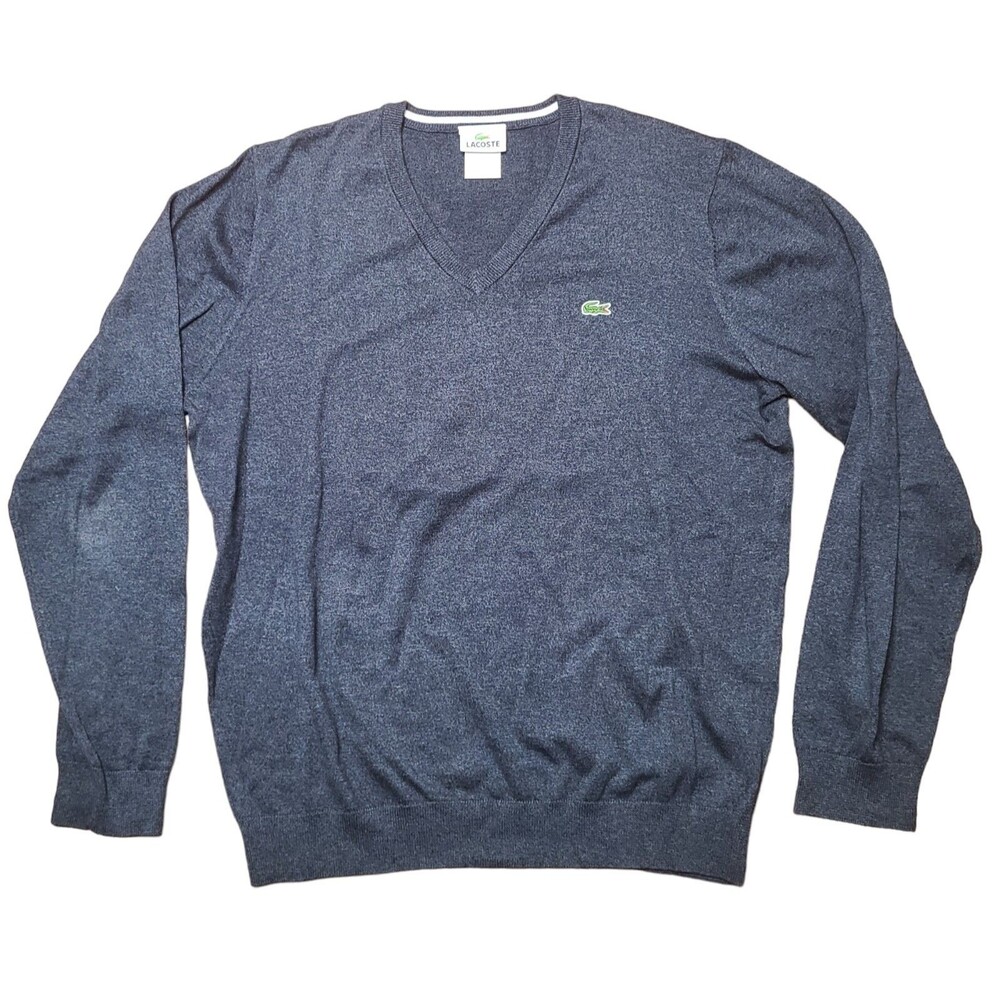 Lacoste V-Neck Sweater Men's Size 6 Navy Blue Designed in France 100% Cotton